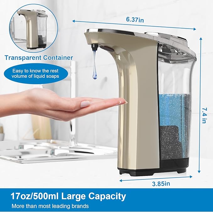 Automatic Soap Dispenser, Touchless Dish soap Dispenser 17oz/500ml with Upgraded Infrared Sensor, 5 Adjustable Soap Dispensing Levels, Liquid Hand soap Dispenser for Bathroom & Kitchen-Ruum Studio Home