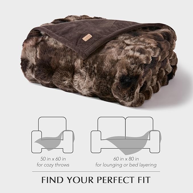 EVERGRACE Ultra Soft Luxury Fluffy Ridgeline Faux Rabbit Fur Throw Blanket, Thick Warm Bubble Throw for Bed, Cozy Plush Reversible Blankets for Couch, Chair, Sofa, Mocha Brown, 60x80 Inches, 870 GSM-Ruum Studio Home