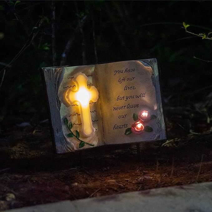 Outdoor Solar Bible Cross Garden Stakes Lights, Waterproof Memorial Grave Decorations Gifts for Cemetery Outdoors Lawn Yard Home Patio Decor-Ruum Studio Home
