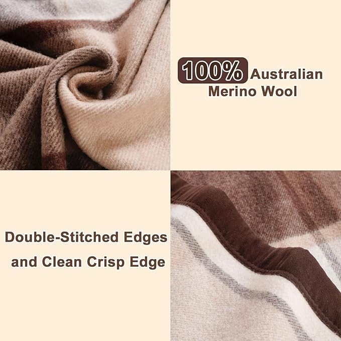 YOUR MOON 100% Pure Wool King Size, Australian Organic Natural Wool Blankets, Hypoallergenic Blanket for Bed, Medium Weight(Coffee, 90 * 108)-Ruum Studio Home