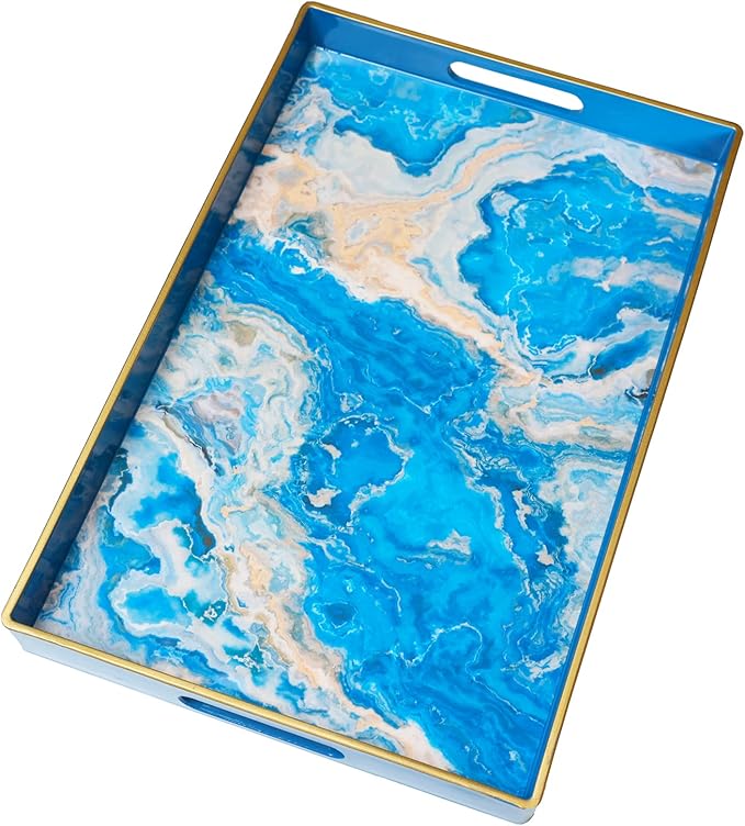 Spsyrine Serving Tray, Plastic Rectangular Coffee Table Tray with Handles, Marble Decorative Tray for Living Room, Ottoman, Bathroom Decor. 15.6” X 10.2" HSRE-Ruum Studio Home