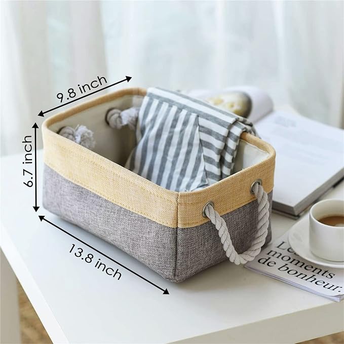 TheWarmHome Decorative Basket Rectangular Fabric Storage Bin Organizer Basket with Handles for Clothes Storage (Gold&Grey, Medium-1Pack,13.8L*9.8W*6.7H)-Ruum Studio Home