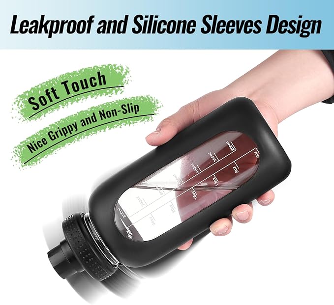 32 oz Glass Water Bottle with Straw and Handle, Sports Motivational Water Flask with Silicone Sleeve, Large Leakproof Water Flask Cup with Time Marker for Travel, Gym, Hot Pink-Ruum Studio Home