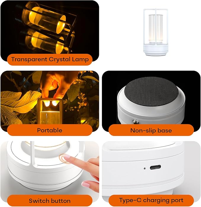 Portable Metal Table Lamp for Indoor/Outdoor ,Rechargeable Cordless LED Lamp, 3-Colour Infinitely Dimming Battery Powered Small Desk Lamp, Restaurant/Bedroom/Bar/Coffee/Camping Light (White Set of 2)-Ruum Studio Home