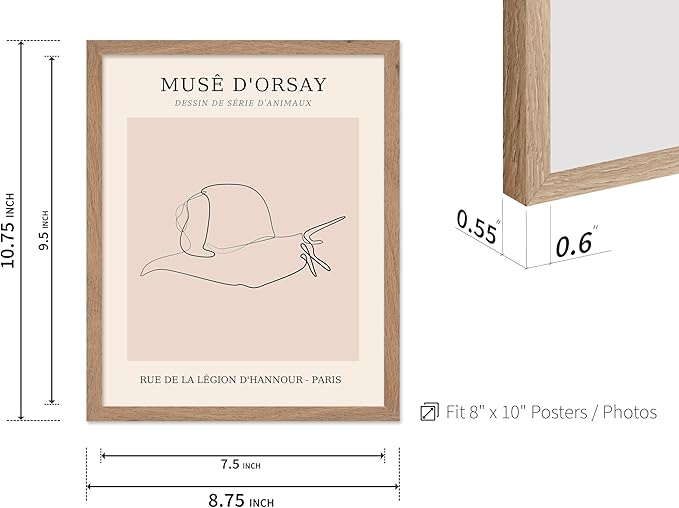 Poster Master Vintage Poster - Retro One Line Snail Drawing Print - Snail Line Art - Minimal Gift for Men, Women, Animal Lover - Abstract Wall Decor for Home, Office, 8x10 Beige Framed-Ruum Studio Home