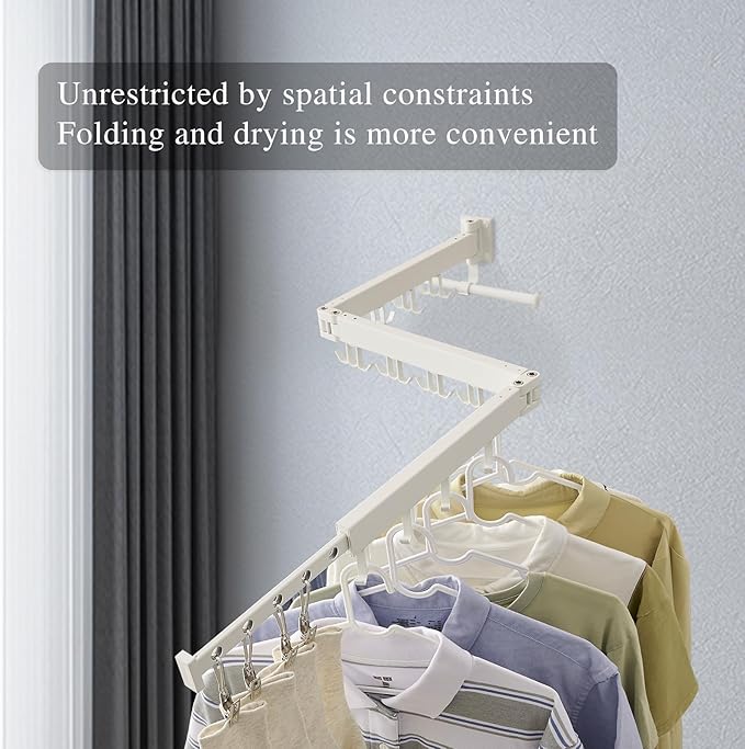 Wall Mounted Clothes Drying Rack,Drying Rack Clothing Wall Mount with Foldable Features(Tri-Fold),Space Saver,Wall Mounted Drying Rack for Laundry Balcony Bathroom (White)-Ruum Studio Home