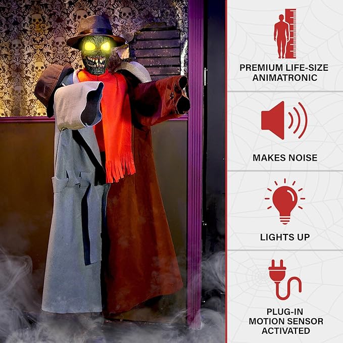 Haunted Hill Farm Life-Size Animatronic Coatrack Monster by Tekky Halloween Decoration with Motion-Activated Sounds-Ruum Studio Home