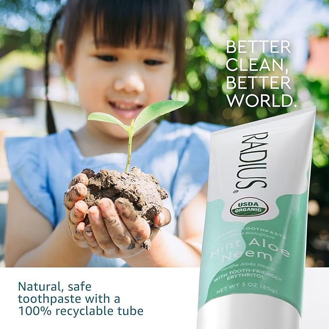 RADIUS Toothpaste, Mint Aloe Neem, 3 oz, USDA Organic Non-Toxic Chemical-Free Gluten-Free, Designed to Improve Gum Health & Prevent Cavities, Pack of 1-Ruum Studio Home