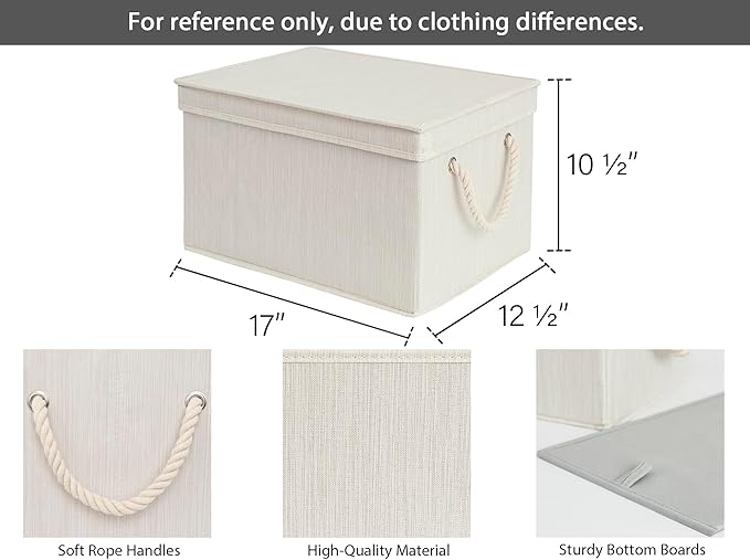 StorageWorks Storage Bins with Lids, Decorative Storage Boxes with Lid and Soft Rope Handles, Foldable Storage Baskets for Closet, Shelves, Stackable, Ivory and White, Jumbo, 3-Pack-Ruum Studio Home