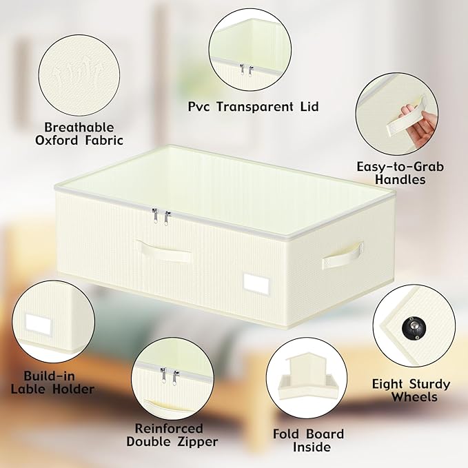 Under Bed Storage with Wheels, No Assemble Required 10 inches height Under Bed Storage bins,Large capacity Rolling Under bed Shoe Storage containers，dorm under bed storage drawers-Ruum Studio Home