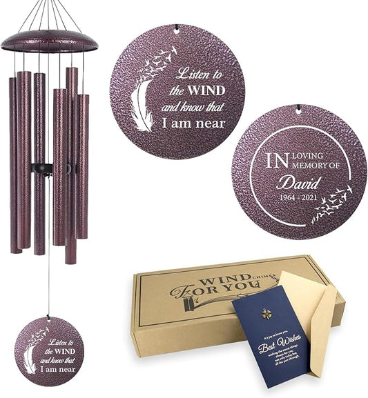 ASTARIN 36" Large Deep Tone Personalized Sympathy Wind Chimes, Memorial Wind Chime for Loss of Mother Father Loved One, Angel's Feather Bereavement Gifts Decor Outdoor Patio Garden(Produced in USA)-Ruum Studio Home