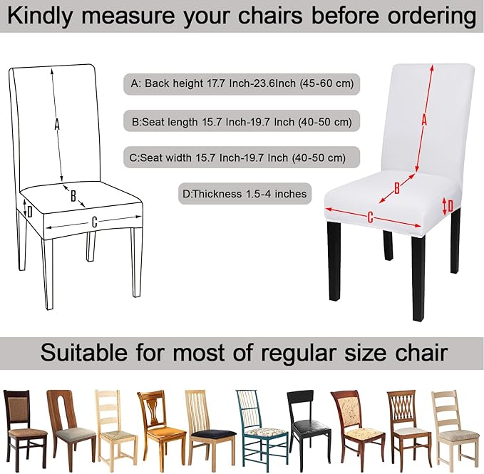 JQinHome 6 Pcs Dining Chair Slipcover,High Stretch Removable Washable Chair Seat Protector Cover for Home Party Hotel Wedding Ceremony (White)-Ruum Studio Home