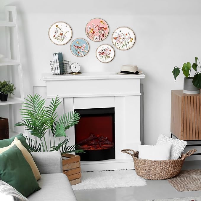 Qunclay 5 Pcs Wall Art Decor Wooden Living Room Wall Decor Bohemian Hanging Farmhouse Geometric 10'' and 8'' Aesthetic Wood Minimalist Posters for Bedroom(Wild Flower)-Ruum Studio Home