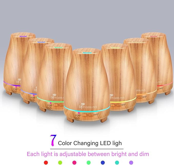 Diffuserlove Essential Oil Diffusers 200ML Diffuser Remote Control Aromatherapy Diffuser with 7 Color Lights, Auto Shut-Off for Bedroom Office Kitchen (Yellow Wood Grain)-Ruum Studio Home