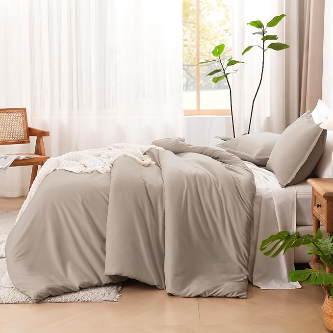 Litanika Light Coffee Comforter King Size, 3 Pieces Lightweight Solid Bedding Comforter Set, All Season Fluffy Bed Set (104x90In Comforter & 2 Pillowcases)-Ruum Studio Home