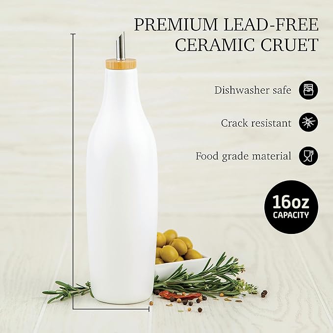 kitchentoolz Ceramic Olive Oil Dispenser Bottle - Vinegar EVOO Soy Sauce Holder - Minimalist White Kitchen Accessories - 16.9 oz Kitchen Oil Cruet Pour Bottle-Ruum Studio Home