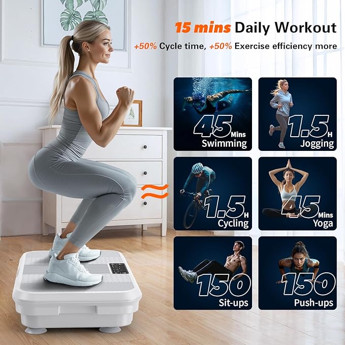 3D Vibration Plate Exercise Machine for Lymphatic Drainage, Whole Body Vibration Plate for Weight Loss, 330lbs Capacity Vibrating Platform Board Home Gym Quiet, 5 Yoga Belts & 2 Resistance Bands-Ruum Studio Home