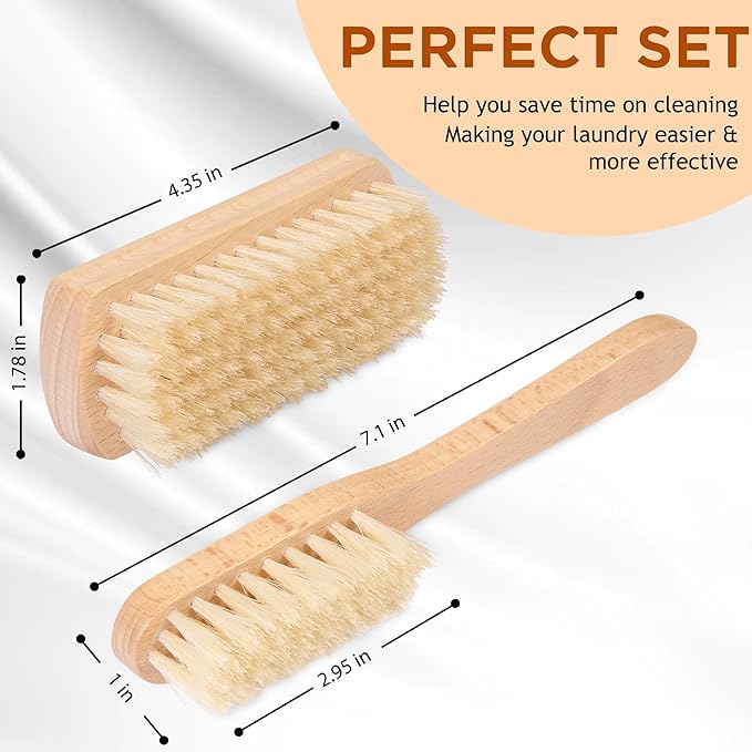 Boar Bristle Laundry Stain Brush Set by TAKAVU, Stiff Pure Boar Bristle for Scrubbing Out Tough Stains on Delicate Fabrics Knits Cotton Leather Washable Fabrics-Ruum Studio Home
