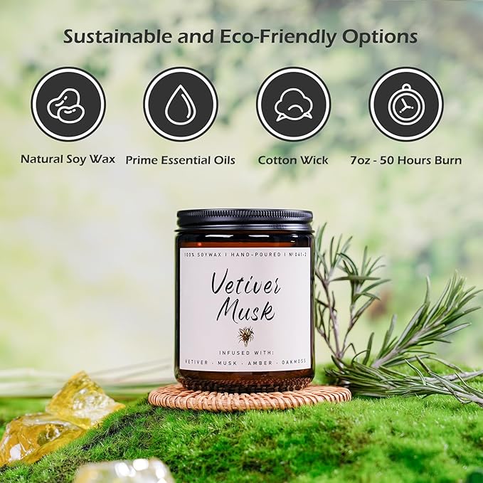 Auelife Scented Candle for Home | Vetiver Musk Candle | Aromatherapy Candles- Soy Candles for Home Scented, Gifts for Women Men, Vetiver Fragrance -7oz, Single-Wick Made with Soy Wax-Ruum Studio Home
