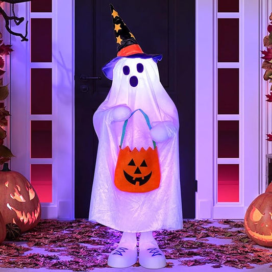 Halloween Decorations Ghost Decor Light-Up Color-Changing Spooky Ghost Porch Decorations Trick or Treater with Candy Pocket, Ghost Halloween Decor for Yard Lawn Home Indoor Outdoor 1PACK 38" H-Ruum Studio Home