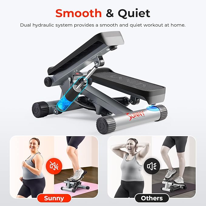 Sunny Health & Fitness Mini Stepper for Exercise at Home, Stair Step Workout Machine with Resistance Band and Over 300lb Weight Capacity, Optional Twist Motion and Free SunnyFit App Connection-Ruum Studio Home