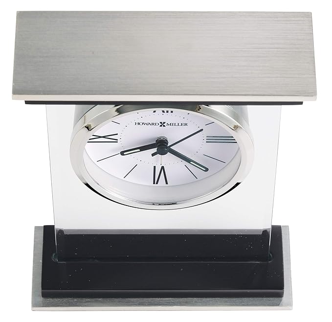 Howard Miller Bryant Tabletop Clock – Modern Desk Clock with Silent Sweep Seconds Luminous Hands Roman Numeral Markers & Bracket Style Design Satin Finish for Home Office & Desktop Decor