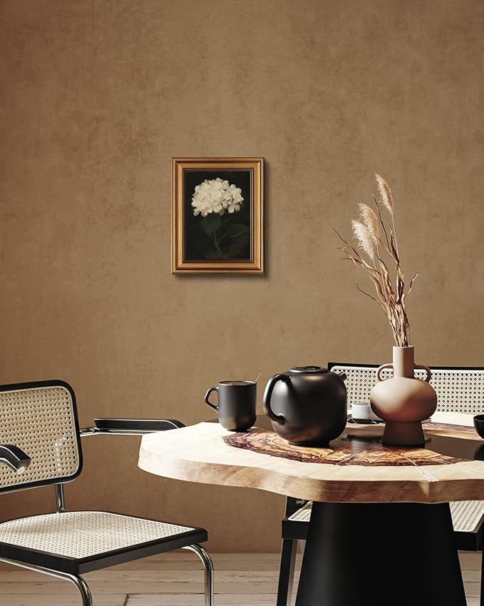 HUARCEY Gold Framed Vintage Wall Art for Living Room, Flowers Painting Canvas Prints Shelf Decor for Kitchen, Aesthetic Bedroom Wall Art, Christmas Gifts for Friends or Family (White Hydrangea 8"x10")-Ruum Studio Home