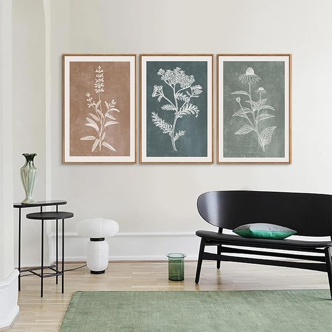 SIGNINART Neutral Botanical Framed Canvas Wall Art Set, Vintage Floral Wall Decor, Boho Minimalist Plant Wall Painting, Art Print for Farmhouse Living Room, Bedroom, Office, Bathroom 16"x24"x3-Ruum Studio Home