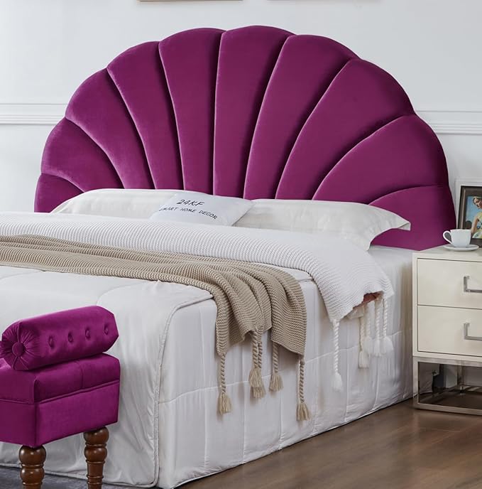 24KF Stunning Crown Design King Headboard, Upholstered Soft Velvet Petal Pattern Headboard King/CA King-Violet-Ruum Studio Home