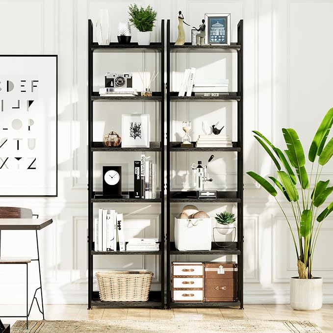NUMENN Narrow Bookshelf, 6 Tier Bookshelves, Home Office Bookcase Shelf Storage Organizer, Free Standing Storage Shelving Unit for Bedroom, Living Room and Home Office, Black-Ruum Studio Home