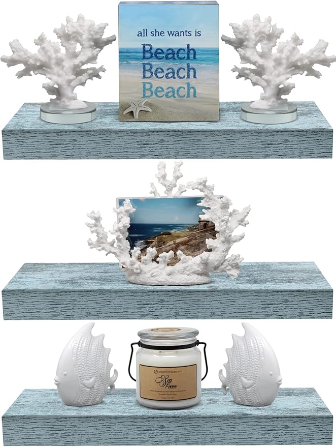 Sorbus Floating Shelves - 3 Pack 16 Inch Rustic Blue Wall Shelves for Bedroom, Kitchen, Living Room, Bathroom Shelves, Home Decor, Office - Floating Shelf for Trophies, Books, Frames, Toilet Paper-Ruum Studio Home