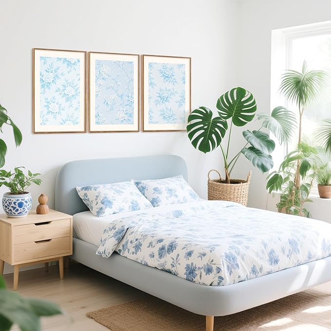 HPNIUB Large Classic Chinoiserie Floral Framed Canvas Wall Art Set, Watercolor Blue and White Flower Rose Wall Decor, Blue Minimalist Wildflower Art Print for Living Room,Bedroom,Office-16 x24 x3-Ruum Studio Home