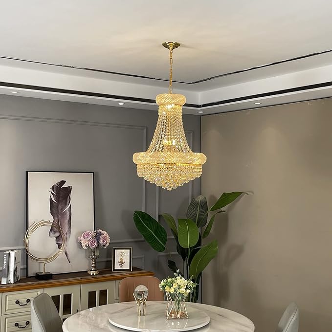 12 - Light Unique Empire Crystal Chandelier for Foyer Entryway Living Room Dining Room Bedroom Entryway Gold Finish-Ruum Studio Home