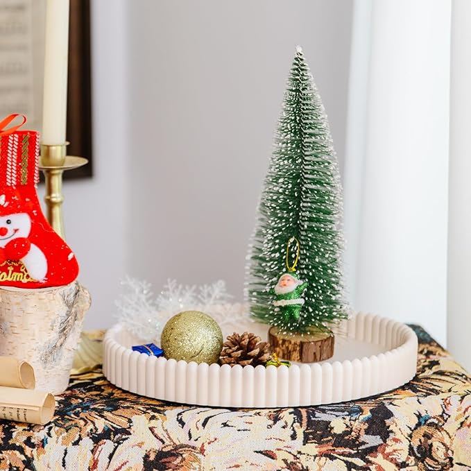 11.8in Decorative Tray for Coffee Table Decor- Modern Oval Concrete Tray for Home Decor- Minimalist Handcrafted Centerpieces Tray for Living Room, Kitchen Dining Table, Entryway (Beige)-Ruum Studio Home