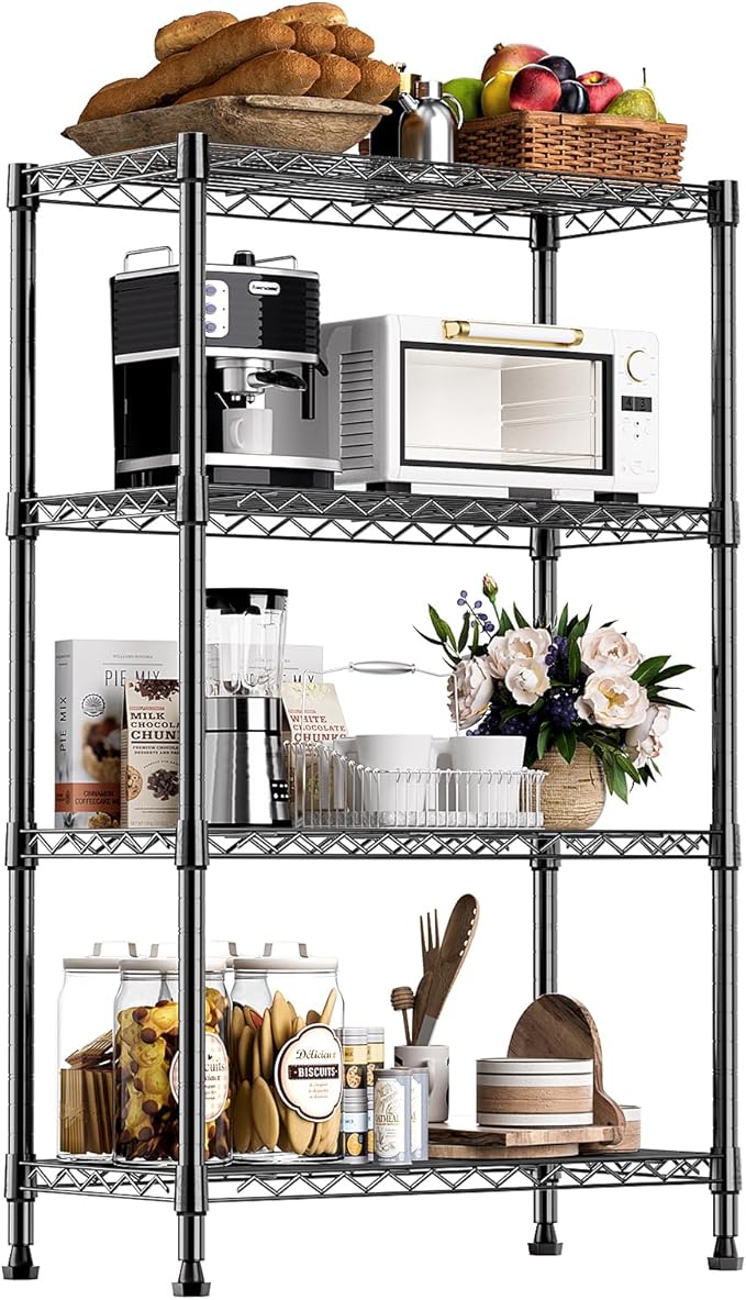 1000 lbs Storage Shelving Steel Heavy Duty 4-Tier Utility Shelving Unit Steel Organizer Wire Rack for Home,Kitchen,Office,Black (13.7" D x 23.6" W x 53.4" H)-Ruum Studio Home