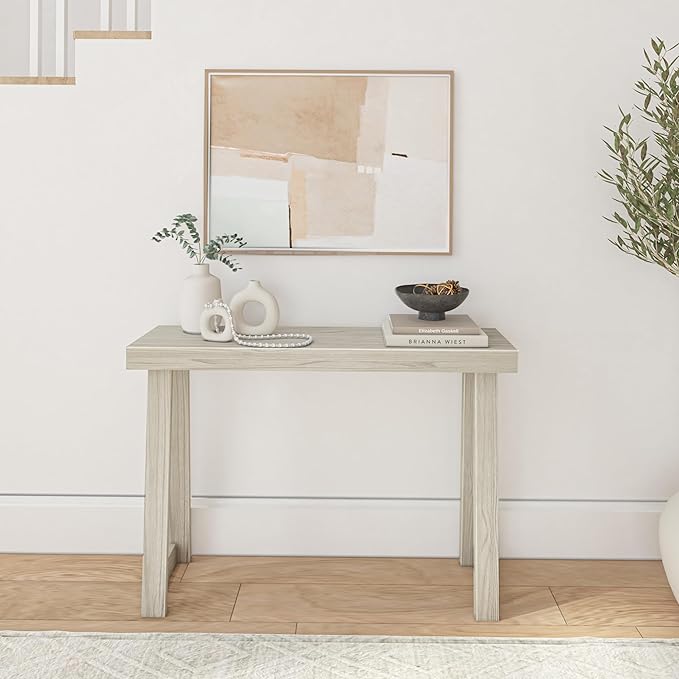 Plank+Beam Solid Wood Console Table, 46.25 Inch, Sofa Table, Narrow Entryway Table for Hallway, Behind The Couch, Living Room, Foyer, Easy Assembly, Coastal White-Ruum Studio Home