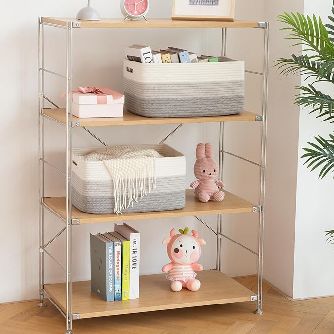 Large Storage Basket for Organizing, Woven Rope Basket for Shelves, Closet Organizer Bins for Clothes, Blanket, Toys, Baby Nursery Storage, 17.7" x 13" x 7.87", 3 Packs Gradient Grey-Ruum Studio Home