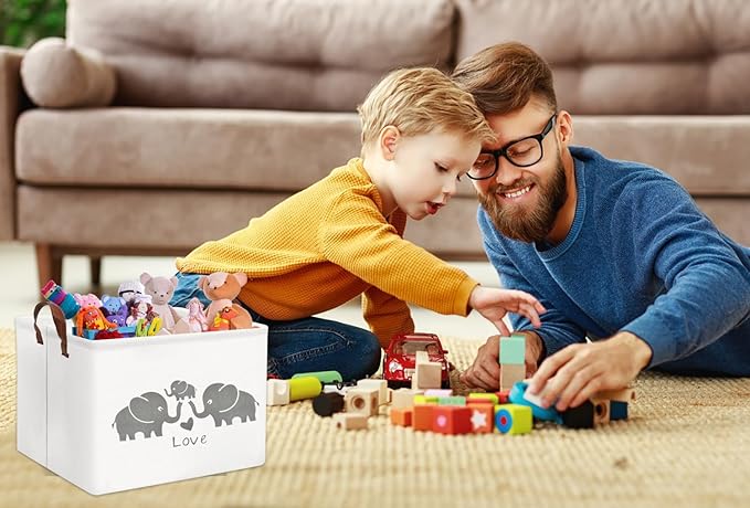 HIYAGON Baby Basket - Cute Elephant Toy Storage Bin Organizer Box Gift Basket for Boys and Girls (Love Elephants)-Ruum Studio Home