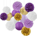 Purple White-Gold Party-Decorations Paper Flowers Lanterns - 15PCS Graduation Lavender Tissue Pom Poms Streamers,Wedding Birthday Bachelorette Baby Shower Classroom Hanging Supplies Decor Hugfond-Ruum Studio Home