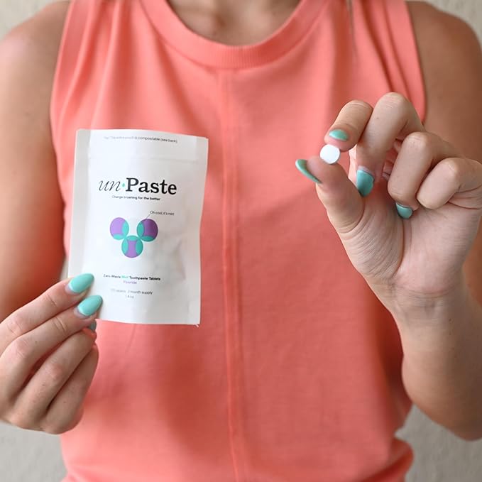 New Formula, Unpaste Toothpaste Tablets, Fluoride Mint, Xylitol Free, Vegan, Plastic Free, Travel-Friendly, Resealable Packet, 125ct, 2 Month Supply-Ruum Studio Home