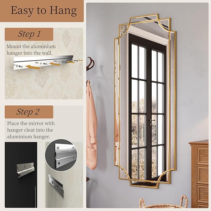 Kelly Miller Gold Full Length Mirror for Wall, 24" x58” Full Body Mirror Decorative Beveled Home Decor for Living Room Bedroom Bathroom Entryway Hallway Dressing Room-Ruum Studio Home
