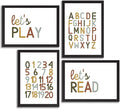 4 Pcs Boho Playroom Canvas Wall Art Nursery Toddler Educational Let's Read Let's Play Painting Pictures Wall Decor Posters Print Artwork for Girl Boy Childs Room Classroom Home Decoration Unframed-Ruum Studio Home
