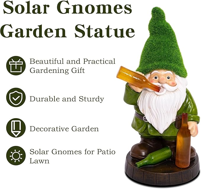 Topadorn Solar Gnome Garden Decor, Garden Gnome Sculptures with Solar LED Lights, 12'' Resin Outdoor Figurine for Yard Patio Decor Lawn Ornaments Porch Gifts-Ruum Studio Home