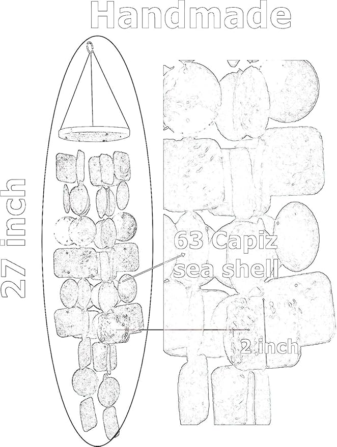 Bellaa 24896 Wind Chimes Outdoor, Garden Decorations, Musical, Indoor/Outside Windchimes, Beach, Ocean Breeze, Gifts for Mom, Gift for All Occasions, Capiz Sea Glass Shells Wood Yellow Green-Ruum Studio Home