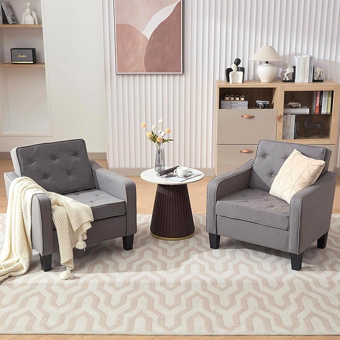STHOUYN Living Room Chairs Accent Chairs Set of 2, Waiting Room Arm Chairs, Reading Chairs for Bedroom Comfy Club Chair Tufted, Office Small Space (2, Grey)-Ruum Studio Home