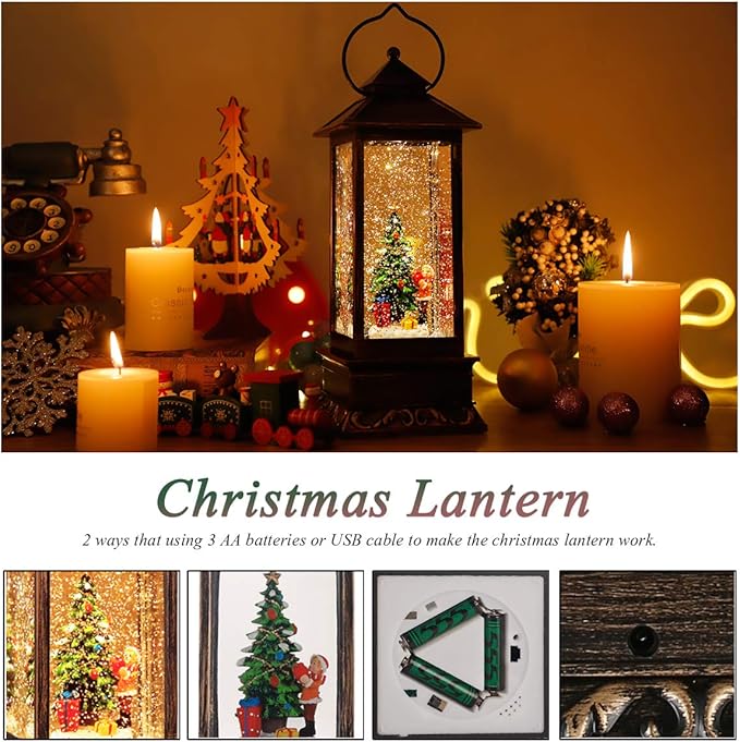 House & Garden Decoration,Christmas Lantern with 8 Pieces of Music,Sparkling Crystal Keep Circling Around The Snowman Families Music Box as a (Christmas Tree)-Ruum Studio Home
