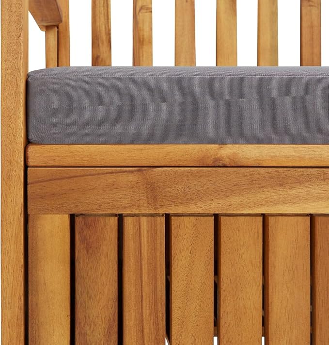 vidaXL Patio Storage Bench 47.2", Solid Acacia Wood, Dark Gray Cushion, Ample Storage Compartment, Rustic Style, Home and Garden Furniture-Ruum Studio Home