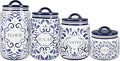 Young's Inc. 4 Pcs Set Talavera Ceramic Canisters- Storage Container for Kitchen and Bathroom - Beautiful Home Decor Accent to Store Food, Coffee, Tea, and More - White, Blue-Ruum Studio Home