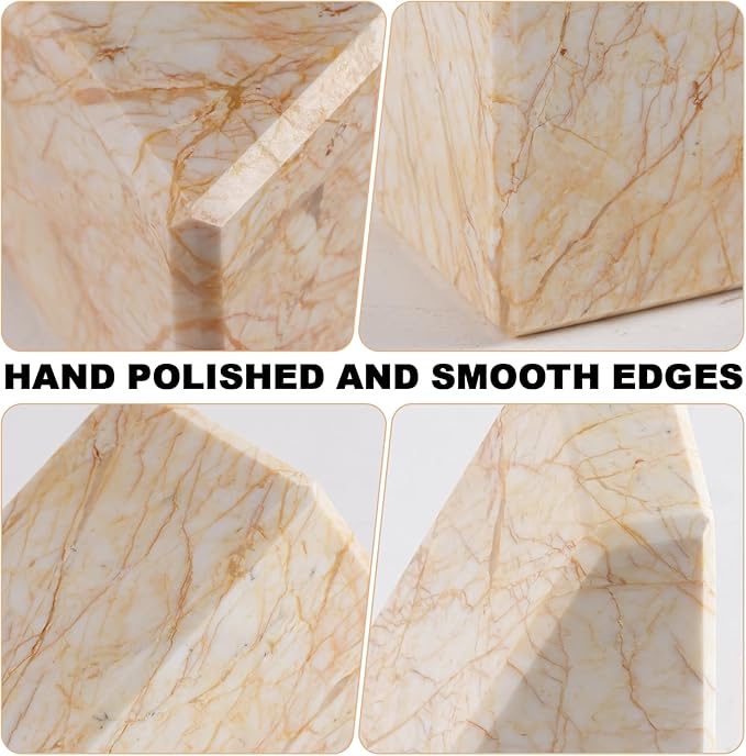 Marble Bookends，Natural Decorative Bookend for Shelves, Non-Skid Book End for Heavy Books, Idea Book Stoppers & Holder for Desk Bookshelf Decor, Modern Home Decor Cream Color Book Ends, Set of 2-Ruum Studio Home