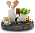 13" Lazy Susan Turntable Organizer for Table Top, Round Wooden Lazy Susan for Cabinet Kitchen Decor Centerpieces Coffee Table, Storage Condiments Spices, Bathroom Vanity Tray for Soap, Black-Ruum Studio Home